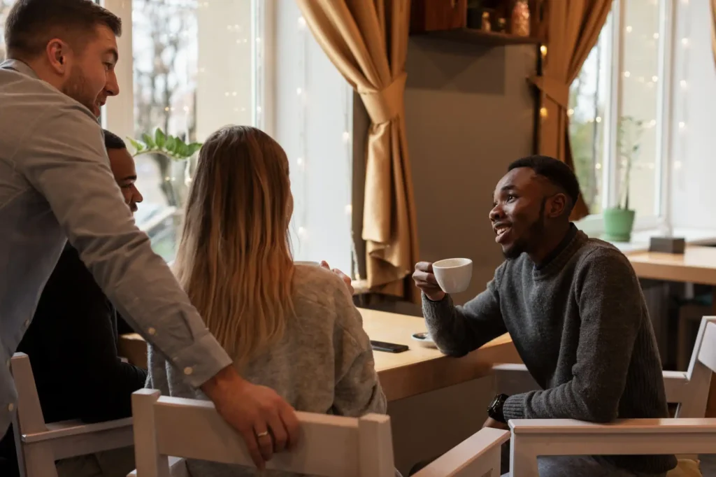 Drinking coffee and talking